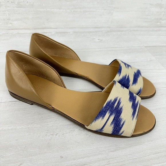J. Crew Factory Shoes - J. Crew Peep Toe Flats Slip On Sandals Women Size‎ 9 Ikat Print Blue Brown